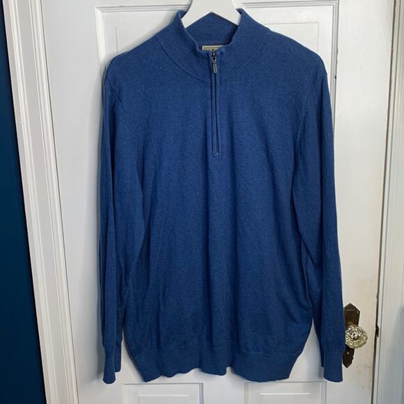 L.L. Bean Men’s Blue Cotton/Cashmere Sweater, Quarter-Zip M-047 Sz XL - Picture 1 of 7